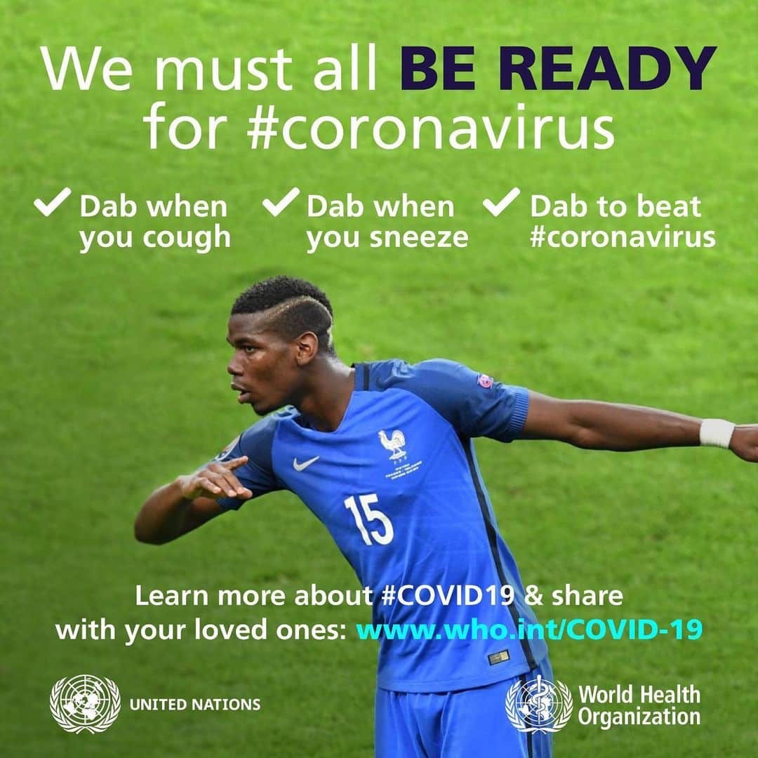 ポール・ポグバさんのインスタグラム写真 - (ポール・ポグバInstagram)「#Dab to beat #coronavirus. Follow @WHO advice to Be Ready for #COVID19」3月13日 23時02分 - paulpogba