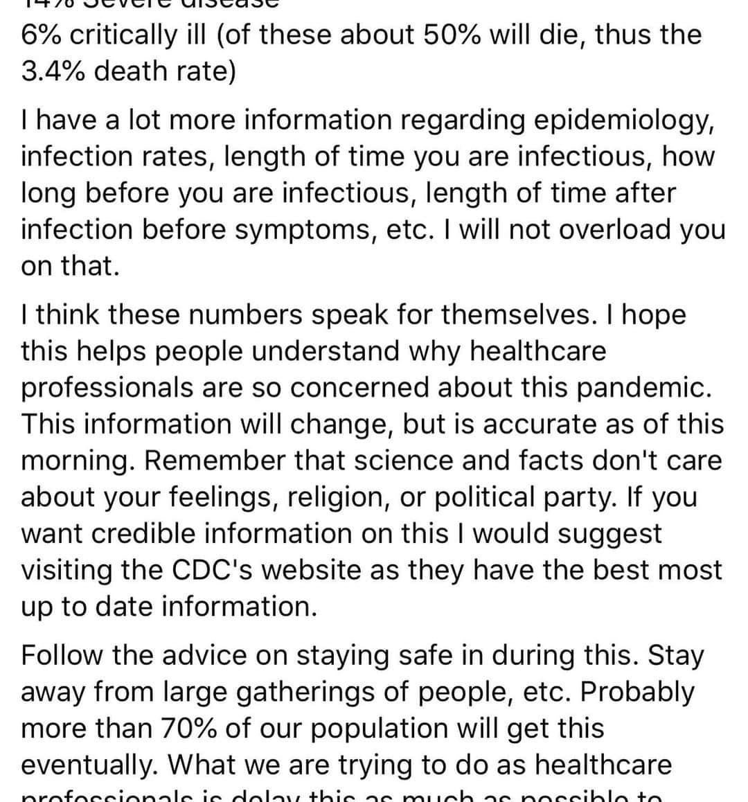 ジェリー・ライアンさんのインスタグラム写真 - (ジェリー・ライアンInstagram)「Some good information here on this pandemic. We all need to be taking this seriously. #coronavirus #washyourdamnhands #wereallinthistogether」3月14日 1時59分 - jerilryan