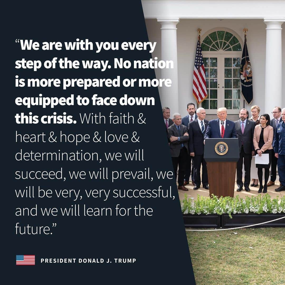 ドナルド・トランプさんのインスタグラム写真 - (ドナルド・トランプInstagram)「We are with you every step of the way. No nation is more prepared or more equipped to face down this crisis. With faith & heart & hope & love & determination, we will succeed, we will prevail, we will be very, very successful, and we will learn for the future.」3月14日 9時17分 - realdonaldtrump