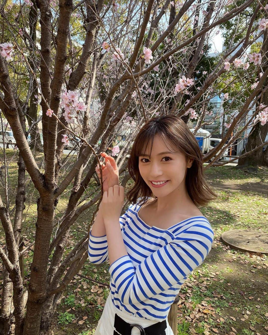 山下愛実（まなみるく）さんのインスタグラム写真 - (山下愛実（まなみるく）Instagram)「春撮影〜🌸 .  #春#桜#桜ロケ#ボーダー#撮影 #model#shooting#instagood#followｍe」3月14日 19時28分 - manami_ymst