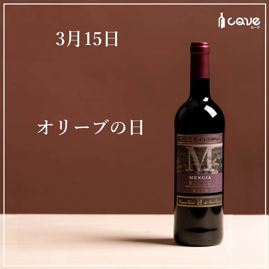 カーヴ 公式アカウントのインスタグラム：「・﻿ ﻿ ﻿ ﻿ おはようございます！﻿ ﻿ ﻿ ﻿ 3月15日は「オリーブの日」です。﻿ ﻿ ﻿ ﻿ 1972年（昭和47年）に香川県・小豆島の「オリーブを守る会」が制定。﻿ 1950年（昭和25年）のこの日、昭和天皇が小豆島を巡幸の際にオリーブの種をお手播きされました。﻿ その種は発芽し、現在では立派な樹に成長しています。﻿ ﻿ ﻿ ﻿ オリーブ（Olive）は、モクセイ科オリーブ属の常緑高木。果実は油分を多く含み、主要な食用油の一つであるオリーブ・オイルの原料です。﻿ 地中海地方が原産とされます。﻿ ﻿ ﻿ ﻿ 葉が小さくて硬く、比較的乾燥に強いことからスペインやイタリアなどの地中海地域で広く栽培されています。﻿ 日本での栽培は香川県・小豆島で1910年（明治43年）頃はじめて成功しました。﻿ ﻿ ﻿ ﻿ 古代から重要な油糧作物として知られてきました。﻿ また、原産地が西洋文明の発祥区域の地中海沿岸であるため、聖書の記述をはじめ多くの文化的記録が残っています。﻿ ﻿ ﻿ ﻿ そして、オリーブの生産量世界一は意外にもイタリアではなく、ダントツでスペインです。﻿ ﻿ ﻿ ﻿ さて、そんなスペインで「最も注目の品種」メンシアを使用した赤ワインが「エル・カミーノ ビエルソ メンシア」です。﻿ ﻿ ﻿ ﻿ このワインに使われているメンシアは、巡礼者達によってスペインにもたらされたといわれるブドウ品種です。﻿ 口当たりはまろやかで凝縮した果実味を感じさせ、樽由来のスパイスやトーストの風味も複雑性を与えます。﻿ 余韻も長く、肉厚な質感とうまみが魅力の赤ワインです。﻿ ﻿ ﻿ ﻿ ちなみに、『旧約聖書』の物語「ノアの方舟」では、「神が起こした大洪水の後、陸地を探すためにノアの放った鳩が、オリーブの枝をくわえて帰ってきた。これを見たノアは、水が引き始めたことを知った」との一節があります。﻿ このことからオリーブの枝は鳩と共に「平和の象徴」とされています。﻿ ﻿ ﻿ ﻿ 古くはオリンピックの勝者にクレタ島のオリーブの樹から作られたオリーブ冠が授けられ、現在では国際連合旗のほか、イタリアやイスラエルの国章などにオリーブの枝が使われています。﻿ ﻿ ﻿  いかがでしたか？⠀ 投稿がためになったら「いいね！」「保存」、はじめての見る方はフォローしてもらえると嬉しいです！コメントも返しますので感想聞かせてくださいね♪⠀ ⠀ ━━━━━━━━━━━━━━━━━━━━━﻿⠀ ﻿⠀ カーヴ（Cave）公式アカウントでは、﻿⠀ 毎日「今日は〇〇の日」とともに、﻿⠀ それに因んだ世界各国のワインを﻿⠀ ご紹介しています。﻿⠀ ﻿⠀ ぜひ、フォローしてください。﻿⠀ @cavewin﻿⠀ ﻿⠀ －〇－－〇－－〇－－〇－－〇－－〇－﻿⠀ ﻿⠀ 今回ご紹介したワインは「CAVE THE SELECT」﻿⠀ で、ご購入いただけます。﻿⠀ ﻿⠀ プロフィール欄のURLよりお進みいただき、﻿⠀ フリーワード検索をご利用ください。﻿⠀ ﻿⠀ プロフィール﻿⠀ @cavewine﻿⠀ ﻿⠀ －〇－－〇－－〇－－〇－－〇－－〇－﻿⠀ ﻿⠀ ワインに関するご質問・ご相談は﻿⠀ お気軽にDMでご連絡ください。﻿⠀ ﻿⠀ カーヴ編集部のカメラマンであり、﻿⠀ ソムリエ＆チーズプロフェッショナルの﻿⠀ ﻿⠀ 寺田 智伸﻿⠀ ﻿⠀ が丁寧にお答えします。﻿⠀ ﻿⠀ －－保有資格－－﻿⠀ ・ソムリエ﻿⠀ （一社）日本ソムリエ協会認定﻿⠀ ・チーズプロフェッショナル﻿⠀ NPO法人チーズプロフェッショナル認定﻿⠀ ﻿⠀ －〇－－〇－－〇－－〇－－〇－－〇－－〇－﻿⠀ ﻿⠀ カーヴ（Cave）は、ワイン好きが集まり﻿⠀ 情報共有できるワインレビューサイトです﻿⠀ ﻿⠀ ━━━━━━━━━━━━━━━━━━━━━﻿⠀ #今日は何の日ワイン#今日は何の日#日めくり#日めくりワイン#ワイン#雑学#今日の雑学#豆知識#ワインライフ#カーヴワイン#ワインのある暮らし#ワイン好きな人と繋がりたい#おすすめワイン#話のネタ#ワインのおとも#ワインのお供#くらし#暮らし#暮らしを楽しむ#お酒#毎日#毎日投稿#毎日ワイン#cavewine#wine#winelover#winelovers#winelife#wines#winetime﻿⠀ ━━━━━━━━━━━━━━━━━━━━━」