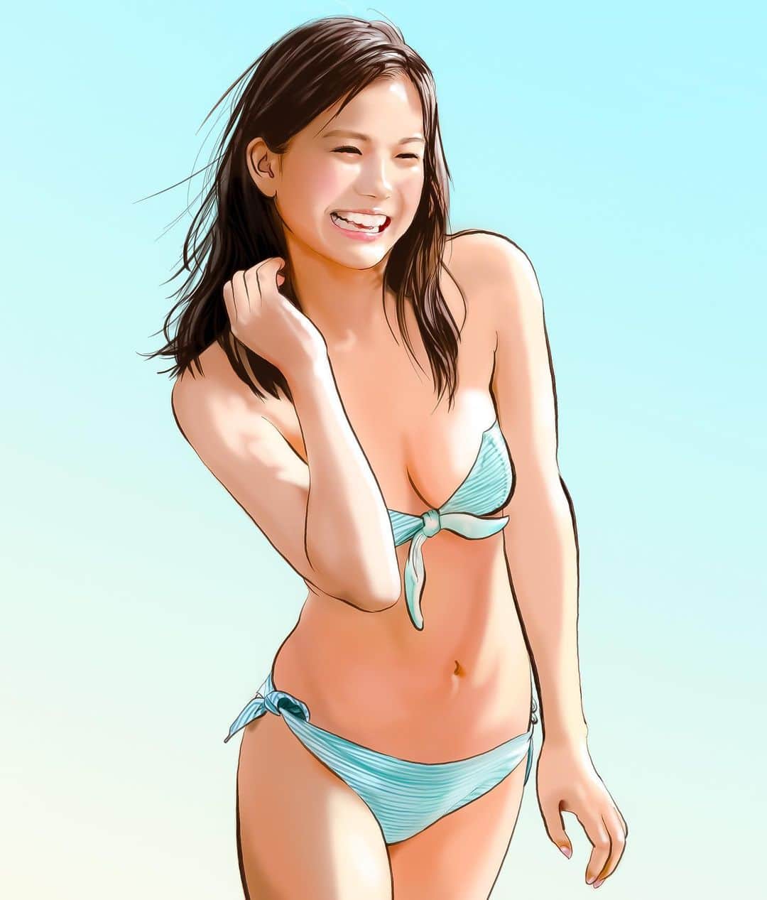 のインスタグラム：「『咲良七海さん(@0122_nanapooh )』‬ ‪#似顔絵 #イラスト #イラストレーション #モデル #グラビアアイドル #咲良七海 #caricature #illustration #portrait #artwork #drawing #model #bikinimodel #nanamisakura‬」