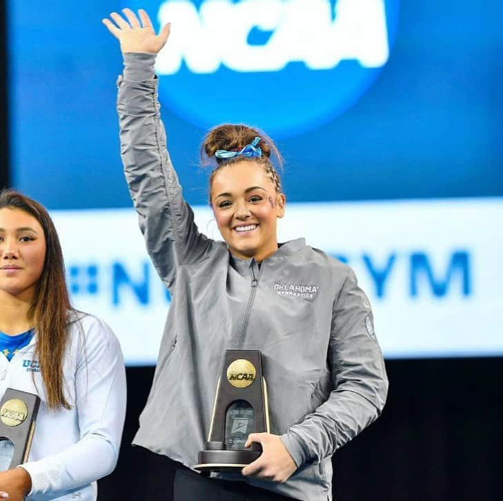 マギー・ニコルズさんのインスタグラム写真 - (マギー・ニコルズInstagram)「Completely heartbroken and devastated with the circumstances... To the sport of gymnastics.... what a ride it has been. Starting out as a little girl with huge dreams....to all the hard practices, 6am workouts, the injuries, the surgeries, the sacrifices, the tears, blood, sweat........to the great practices, the laughs, the friendships,  the competitions, the amazing experiences, the CHAMPIONSHIPS..... and everything in between...... i would not change it for the WORLD, and would do it all again if i could. this sport has taught me so many incredible lessons that i will take with me for the rest of my life. I am going to miss the GRIND, the continuous drive to become the best athlete I can be & always reaching for my goals. It’s hard to wrap my head around the fact that i will never have the opportunity to compete for OU again with my team..... but knowing i poured my heart & soul into this sport my whole entire career, and ended on a positive note eases my mind knowing i gave it EVERYTHING i had. Every ounce of my being.  To all continuing athletes.... remember to enjoy the journey & soak up EVERY moment.......enjoy the tough workouts,  the struggle,  the success & failures.... you never know when it will be your last day doing the sport you LOVE.  Being able to represent OKLAHOMA has been a dream, and I will forever bleed crimson and cream.... BOOMER SOONER.  i love you all and cannot thank everyone for the endless support throughout my gymnastics career. I can’t thank everyone enough who helped me throughout my journey.  love always, - Swags 🤟🏼❤️」3月15日 2時09分 - callmeswags