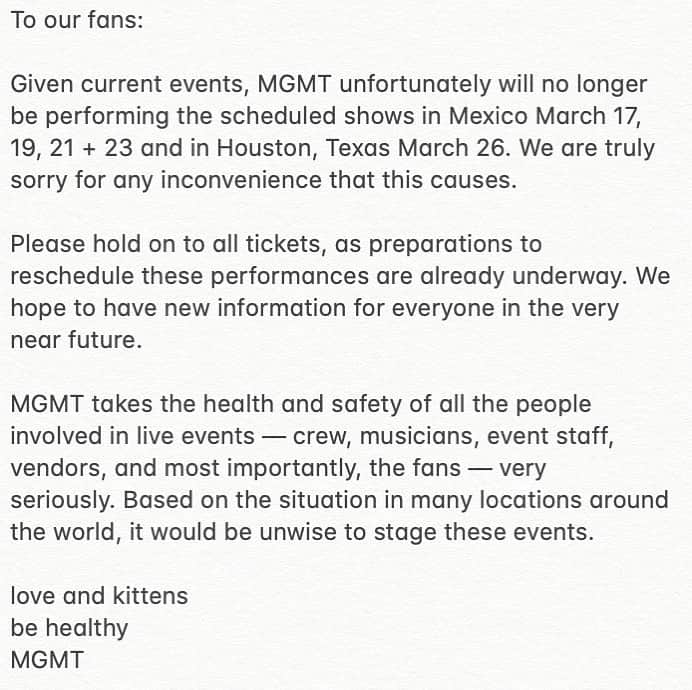 MGMTのインスタグラム：「a note from MGMT」