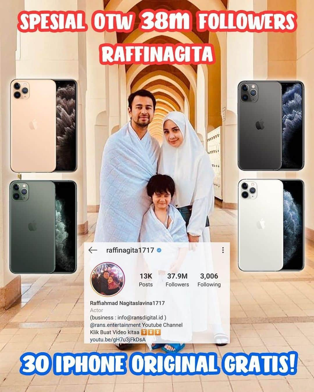 Raffi Ahmadさんのインスタグラム写真 - (Raffi AhmadInstagram)「BAGI-BAGI IPHONE GRATIS DARI AKU  UNTUK 30 PEMENANG💪🏻 • SYARAT GAMPANG DONG, GAK RIBET  Wajib follow para sponsor kita yaaa :  @galery.jam.tangan @pwoo95 @jims_honey @ekkystorefocus_new @koyuhijab_official  @eliza_jewellery @athaleafashion @noniayi @wiwin_wedding @kepompong.kupukupu  @motivatorquran @thewahidresidence_medan @fr_jewellery @kemenangansignature @arethaskin.id @medan_karikatur  Noted : 1. Baca syarat dengan benar, kalian wajib follow 15 pe sponsor atas, jika kalian terpilih dan ternyata antara 1 dari akun diatas gak terfollow, terpaksa kita undi kembali ya • 2. Setelah follow komen "  MAU " di foto ini sebanyak2 nya biar nama kamu muncul terusss jadi kesempatan kamu lebih besarrr ( jangan lupa like foto ini juga ya) • 3. Boleh juga pakai akun cadangan kamu sebanyak2nya agar kesempatan kamu menang lebih banyak, BEBAS KOK • Pengumuman hampir setiap hari di ig @jennyfransiscaa dan @giveawayputri • Handle by @saputrii1717」3月15日 18時04分 - raffinagita1717