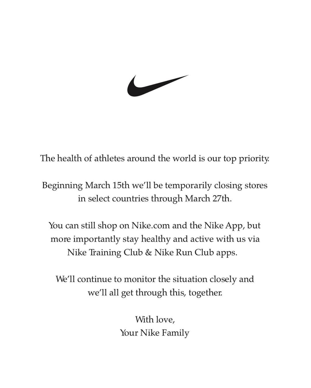 NIKEさんのインスタグラム写真 - (NIKEInstagram)「With love, Your Nike Family」3月16日 4時00分 - nike