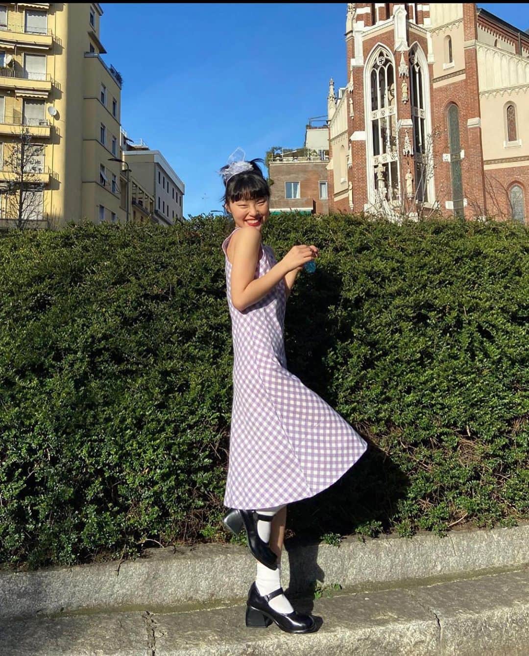 UNIFのインスタグラム：「@_ppprincesss ♡  ℙeach Dress + ⅅot maryjanes ♡ ˚･ﾟ」