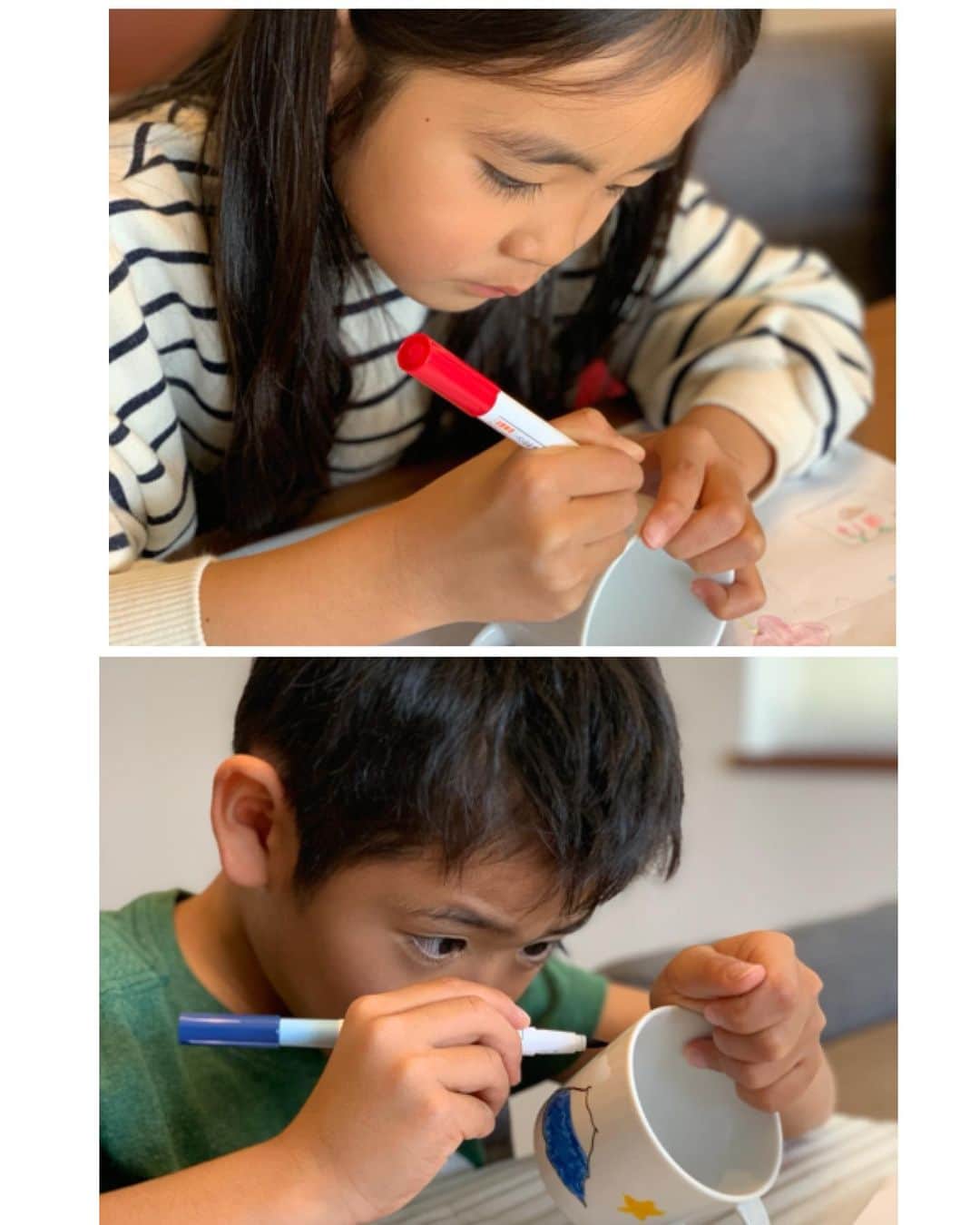 森上亜希子さんのインスタグラム写真 - (森上亜希子Instagram)「暇すぎて家でコップに絵付け。 無印良品で販売されています。 コップやお皿などに専用のインクで絵付けが出来る。 お手頃価格だし、子供達は没頭してます😊  さぁ、どんなコップになるのでしょうか。」3月16日 13時27分 - akiko_morigami