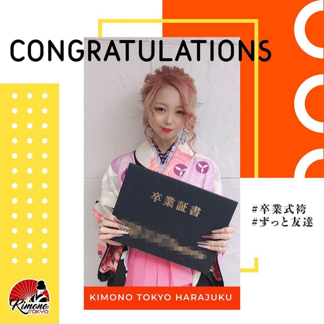 Kimono Tokyoさんのインスタグラム写真 - (Kimono TokyoInstagram)「Congratulations!!🎊🎓✨﻿ 今日お客様は専門学校をご卒業されたお客様です。﻿ ピンクの袴とポップな柄の振袖の組みわせにレースの重ね襟や、髪飾り。とっても可愛くおしゃれに袴を着ていただきました💖。さすがオシャレさんです😍﻿ ﻿ ﻿ ﻿ 卒業式ができなかったお客様へ。﻿ ﻿ 🌟🌟ずっと友達キャンペーン👭Forever friends campaign🌟🌟﻿ ﻿ ﻿ 卒業式ができなかった皆さんに、お友達と袴を着て記念写真📸だけでも撮っていただけたらと思い、﻿ 『すっと友達キャンペーン』を卒業式袴PLANご予約のお客様に今月末の2020年3月末まで行います！！﻿ ﻿ 🧍‍♀️お一人でご利用の場合 卒業式袴　￥2000割引﻿ 👭お友達とご利用の場合、さらに卒業式袴　￥500割引させていただきます。﻿ ﻿ ➡️つまりお友達と二人だったらお一人¥2500もお得❣️﻿ ヨッ！太っ腹👏👏👏﻿ ﻿ ﻿ ﻿ ご予約お問い合わせはプロフィールのURLから👘🗼﻿ @kimonotokyo﻿ ﻿ ﻿ ﻿ 着物が着たくなったらぜひKimomo Tokyoで🥰👍﻿ ﻿ ﻿ 安くてかわいい💓着物のレンタルショップ👘 ﻿ 原宿竹下口徒歩30秒👣﻿ ﻿ If you have any questions, please contact  us via Instagram.﻿ ﻿ フォローしてね🥰﻿ Follow me 👇 👇👇﻿ @kimonotokyo﻿ ﻿ お気軽にお問い合わせください📱﻿ 📞03-6804-1762 ﻿ www.kimonotokyo.jp﻿ ﻿ ﻿ #着物女子﻿ #着物男子﻿ #着物女子会﻿ #着物でデート﻿ #着物でお出かけ﻿ #着物で結婚式﻿ #七五三レンタル﻿ #卒業式袴﻿ #kimonostyle﻿ #kimonorental﻿ #kimonotokyo﻿ #和服出租﻿ #訪問着﻿ #ずっと友達﻿ #明治神宮」3月16日 22時28分 - kimonotokyo
