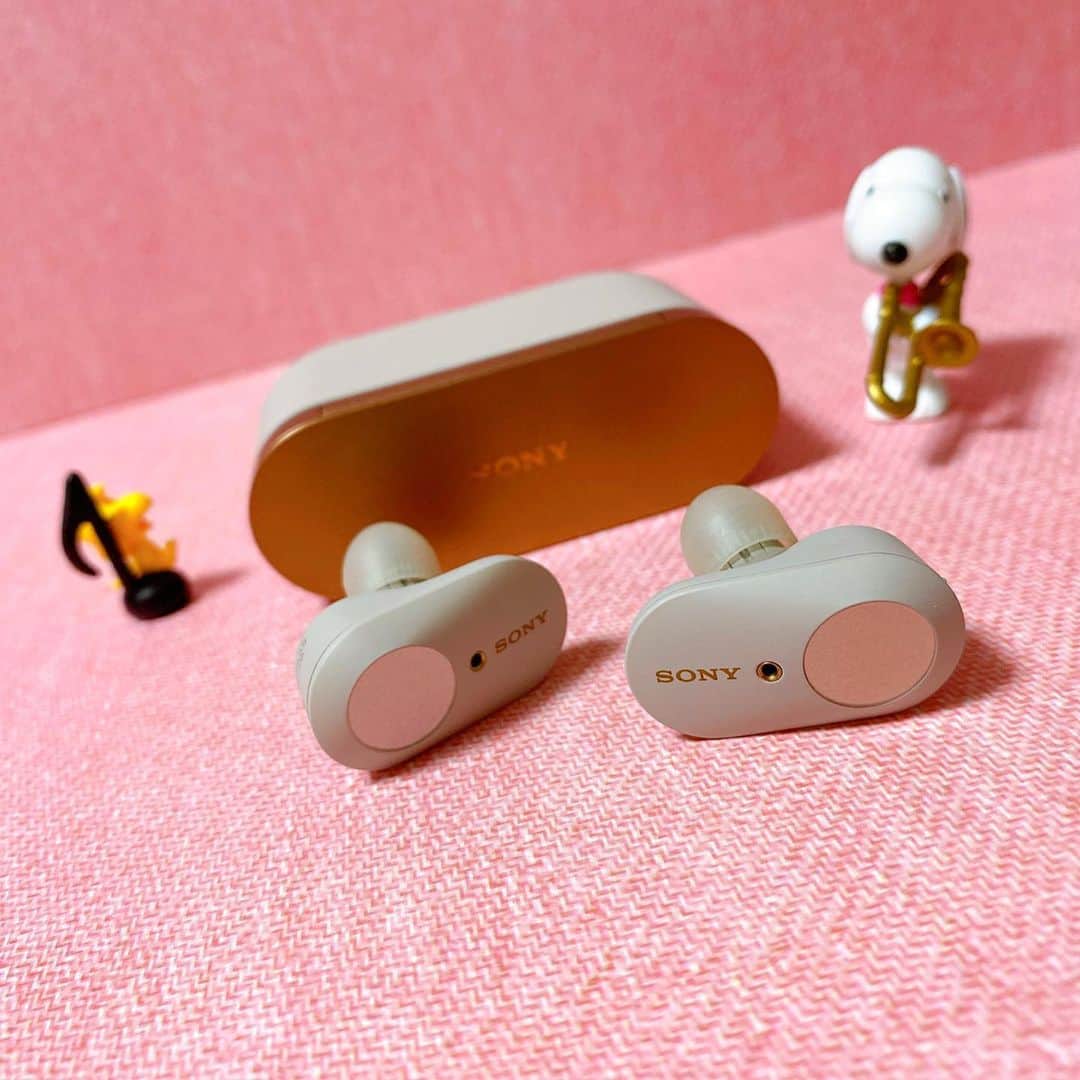 のインスタグラム：「☺︎🎤﻿ ﻿ 新しいイヤフォンゲットぉぉぉー🎧‼︎﻿ SONY WF-1000XM3﻿ ﻿ 快適すぎてびっくりー☺︎♡﻿ 耳が幸せです◡̈♥︎﻿ ﻿ ノイズキャンセリングでなんでも集中できそう👊🏻﻿ これでYouTubeの編集も頑張れる😂﻿ ﻿ #買ってよかった #aupay #感謝 ﻿ #wf1000xm3 #sony #earbud #earbuds #イヤホン #snoopy」