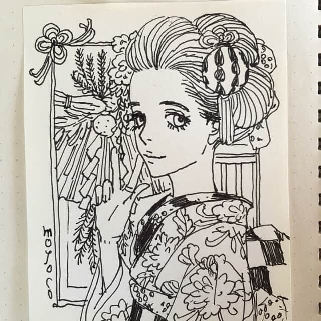安野モヨコのインスタグラム：「着物の時は髪をまとめたスタイルを描くのが好きです。 モヨコ #kimono #kimonogirls #moyocoanno #安野モヨコ #instafashion #instaart」