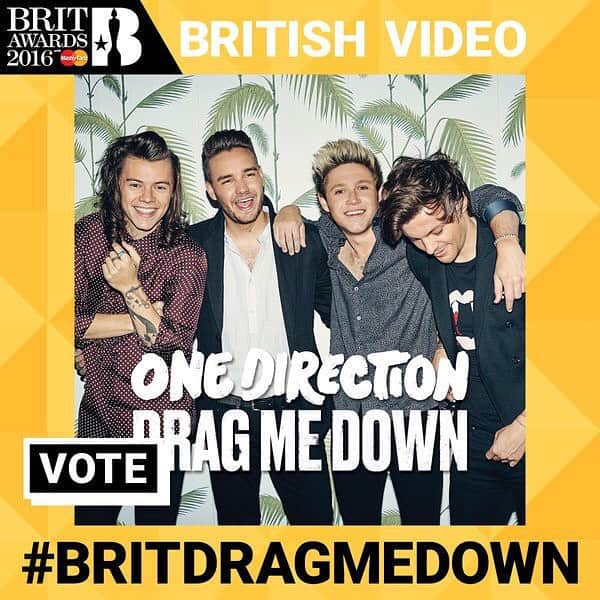 ワン・ダイレクションのインスタグラム：「1D are nominated for the British Video of the Year award at this year's @BRITs! You can vote for them to win on Twitter using #BRITDRAGMEDOWN. #BRITs 」