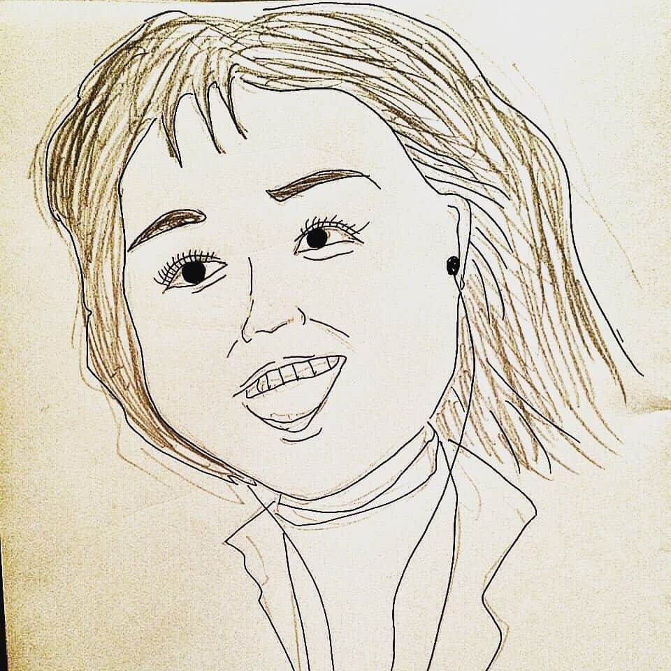 石丸奈菜美のインスタグラム：「暖かくて幸せいっぱいのときの顔 ♡♡♡ #似顔絵 #友人作」