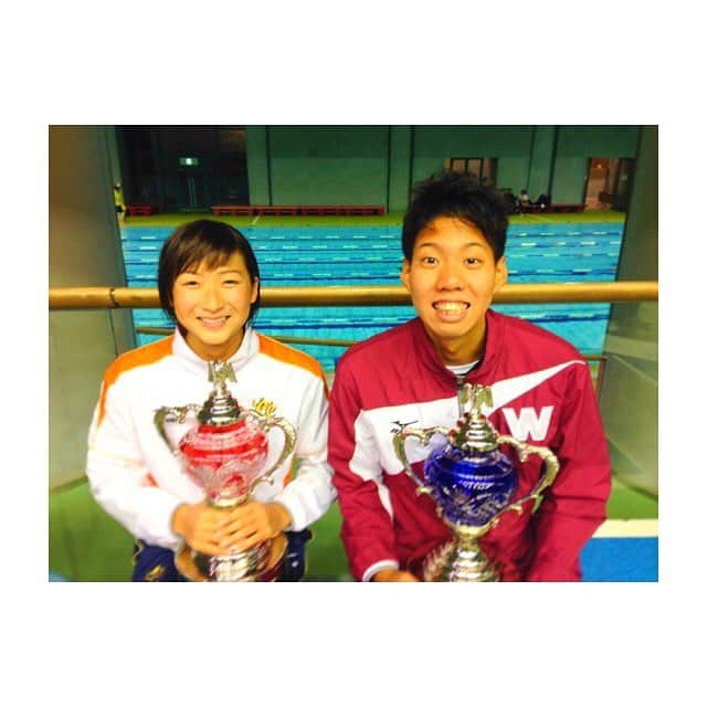 池江璃花子のインスタグラム：「** 北島康介杯 東京都選手権 終わりました〜! 予想以上に体がきつかったけど、最後いちふりで日本新記録出せて良かったです🌟 最後は女子最優秀選手に一平くんととれて(男子最優秀選手)楽しかったです💁🏻✨ * #北島康介杯 #53.99 #2日で8種目 #女子最優秀選手 #かわず」