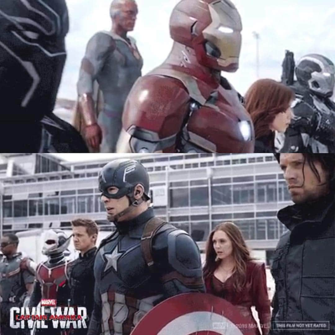 アベンジャーズのインスタグラム：「United we stand. Divided we fall.  Who do you choose? #TeamCap  or #TeamIronMan」