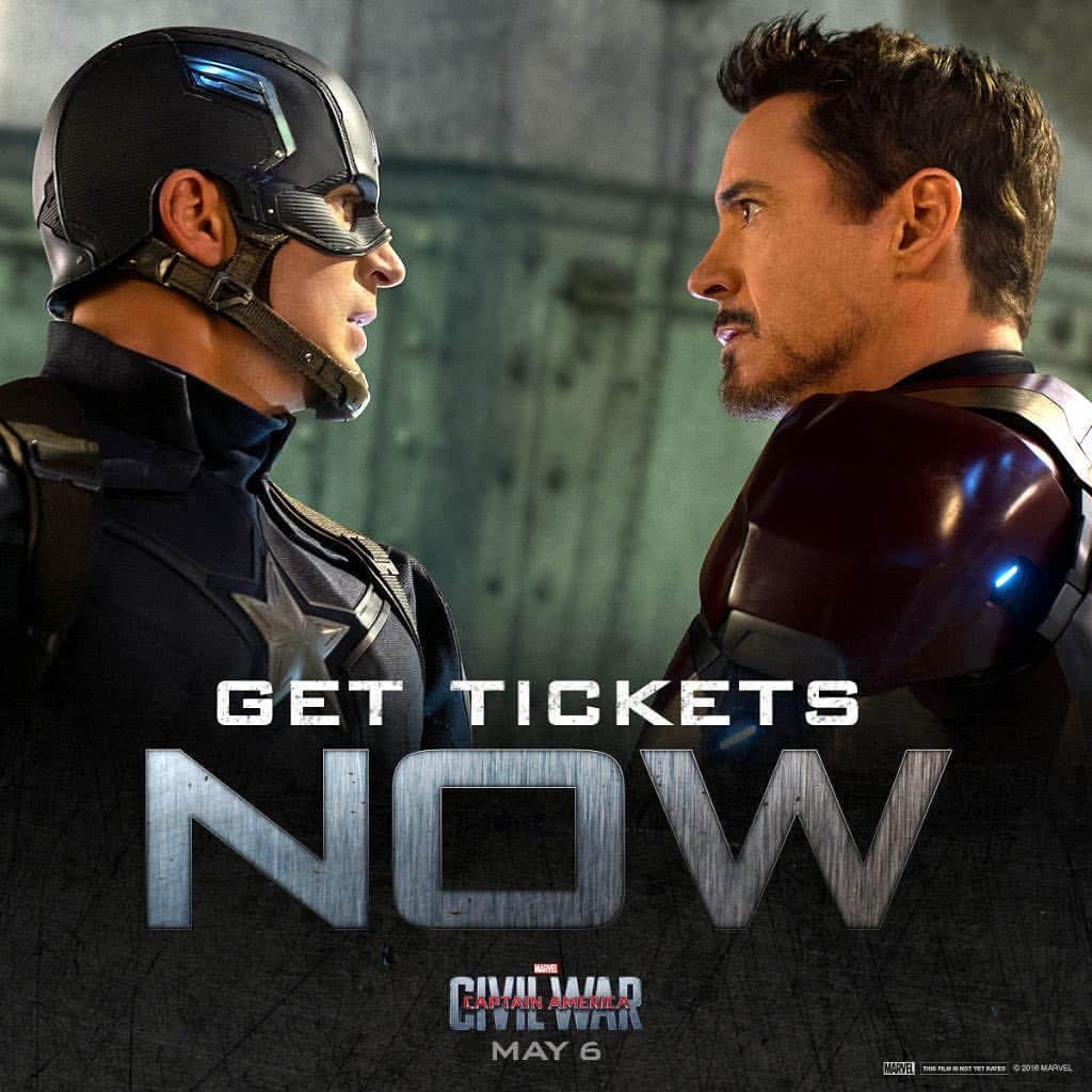 アベンジャーズのインスタグラム：「Get your tickets now for #CaptainAmericaCivilWar! Click the link in @TheCaptainAmerica's bio. #TeamCap #TeamIronMan」