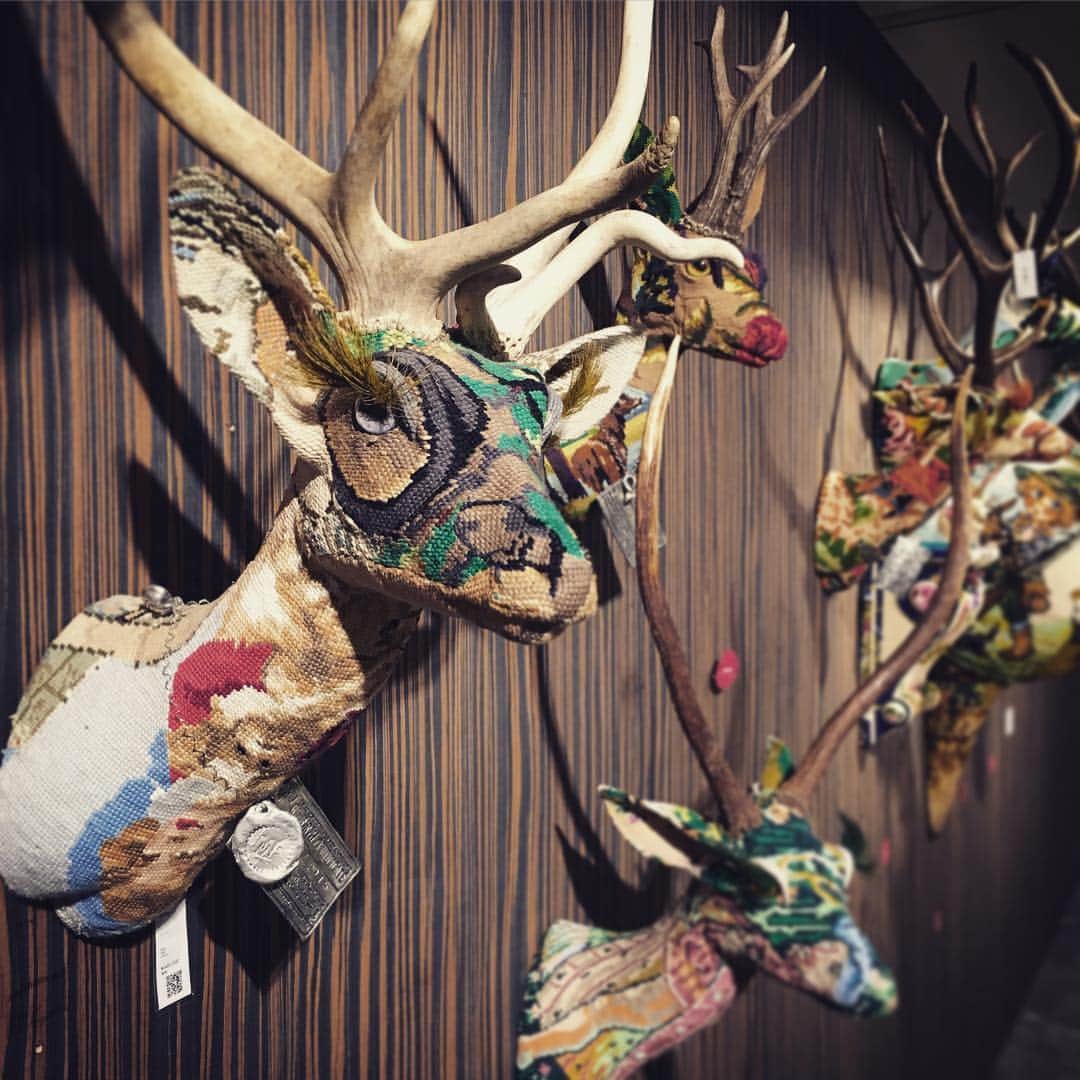 Myeのインスタグラム：「#frederiquemorrel #walldecor #enbroidery #needlework #deer #interiors #decor #aoyama」