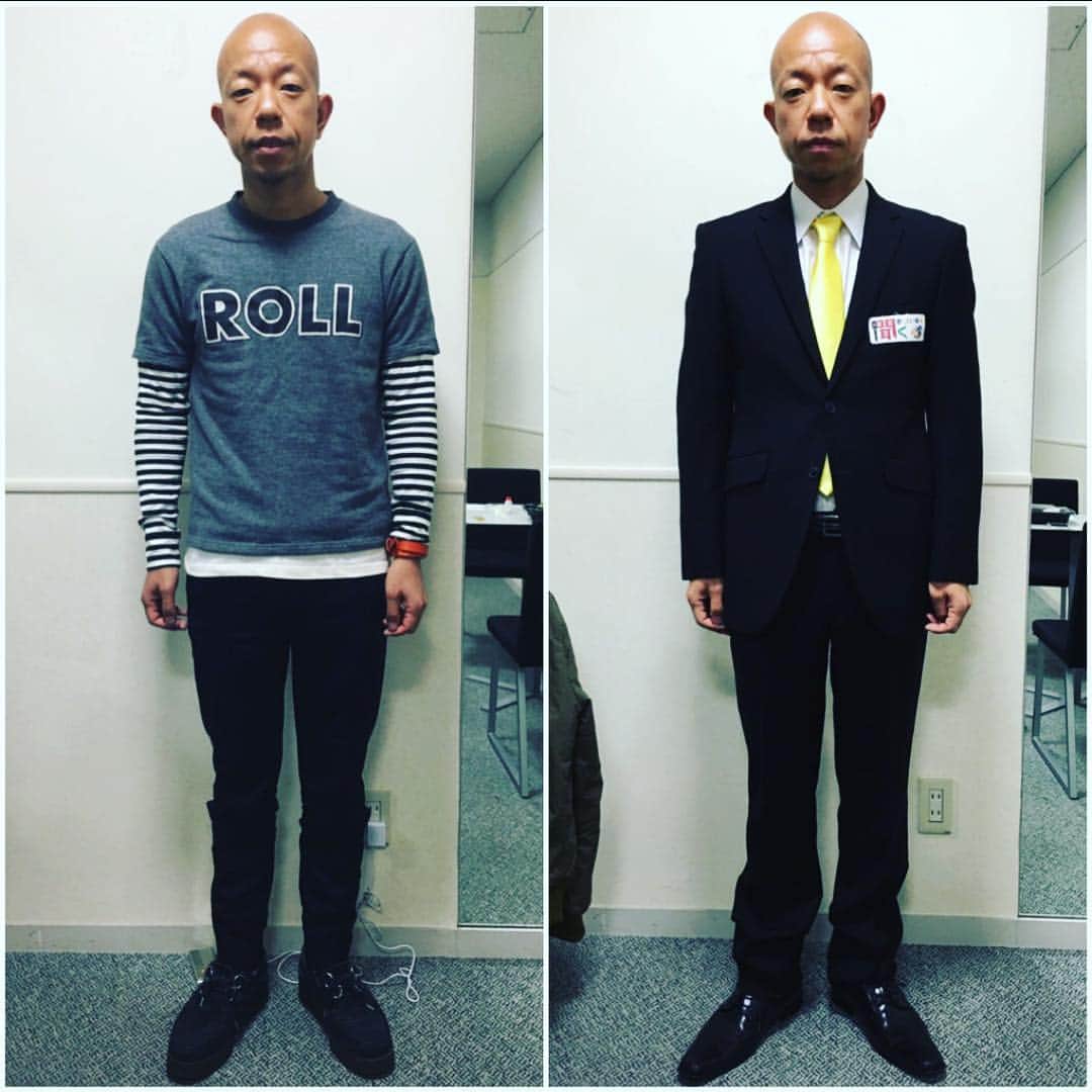 タカさんのインスタグラム写真 タカinstagram バイきんぐ 小峠のファッションチェック 衣装は 聞きにくい事を聞く のもの 黒のスーツにスキンヘッドは 大人の着こなし 私服はボーダーのロンtに重ね着 タイトなパンツにラバーソールとロックだ 首の傾け具合