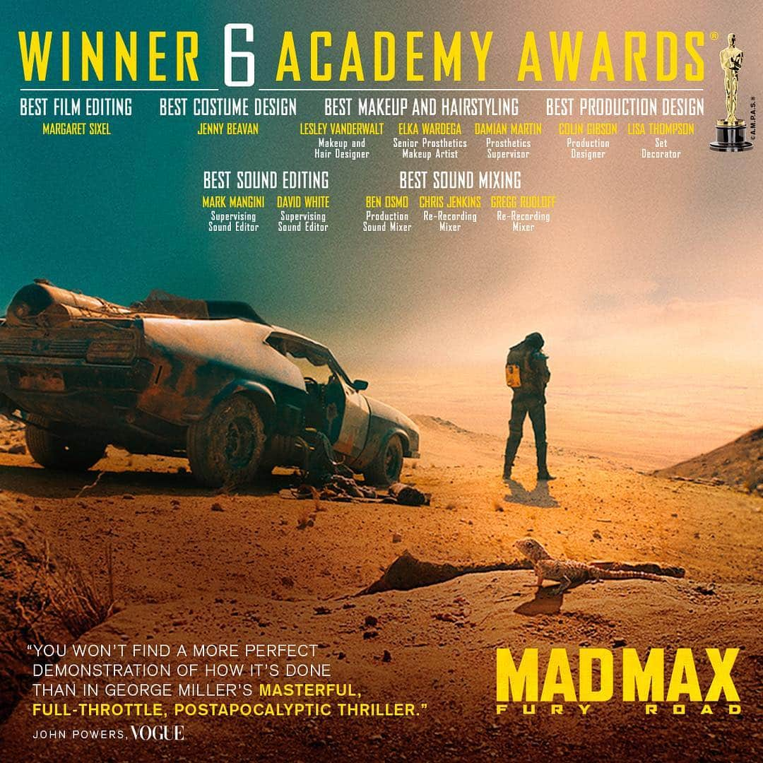 マッドマックスのインスタグラム：「They will ride eternal, shiny and with Oscar gold. Congrats to the team from #MadMax: Fury Road. #Oscars」