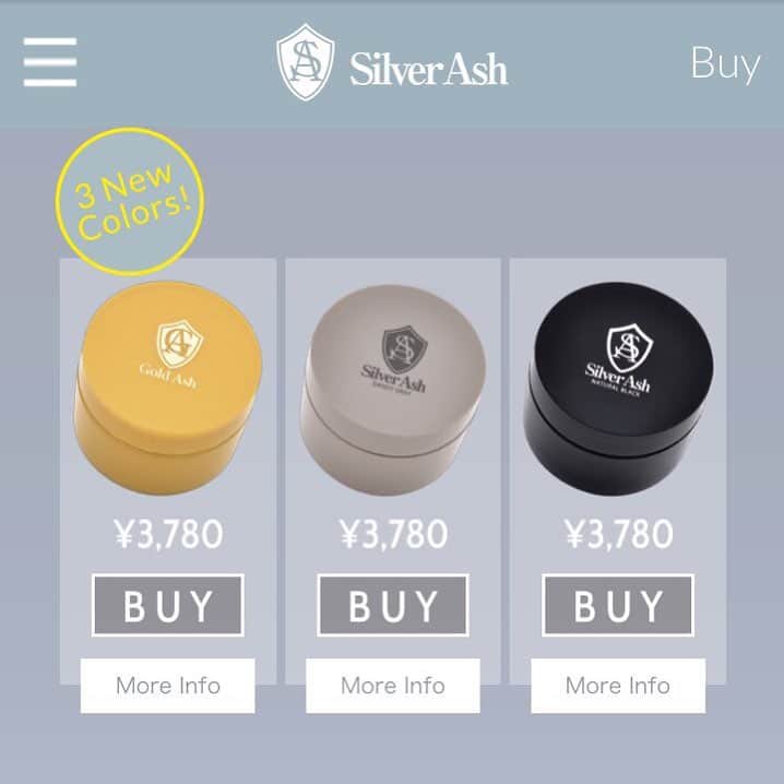 シルバーアッシュ公式アカウントのインスタグラム：「ただいまシルバーアッシュ公式サイトでは新色のゴールド、ダンディグレー、ナチュラルブラックを発売中です！(グレーはシルバーより少し控え目な色合いです)ぜひチェックしてみて下さい！」