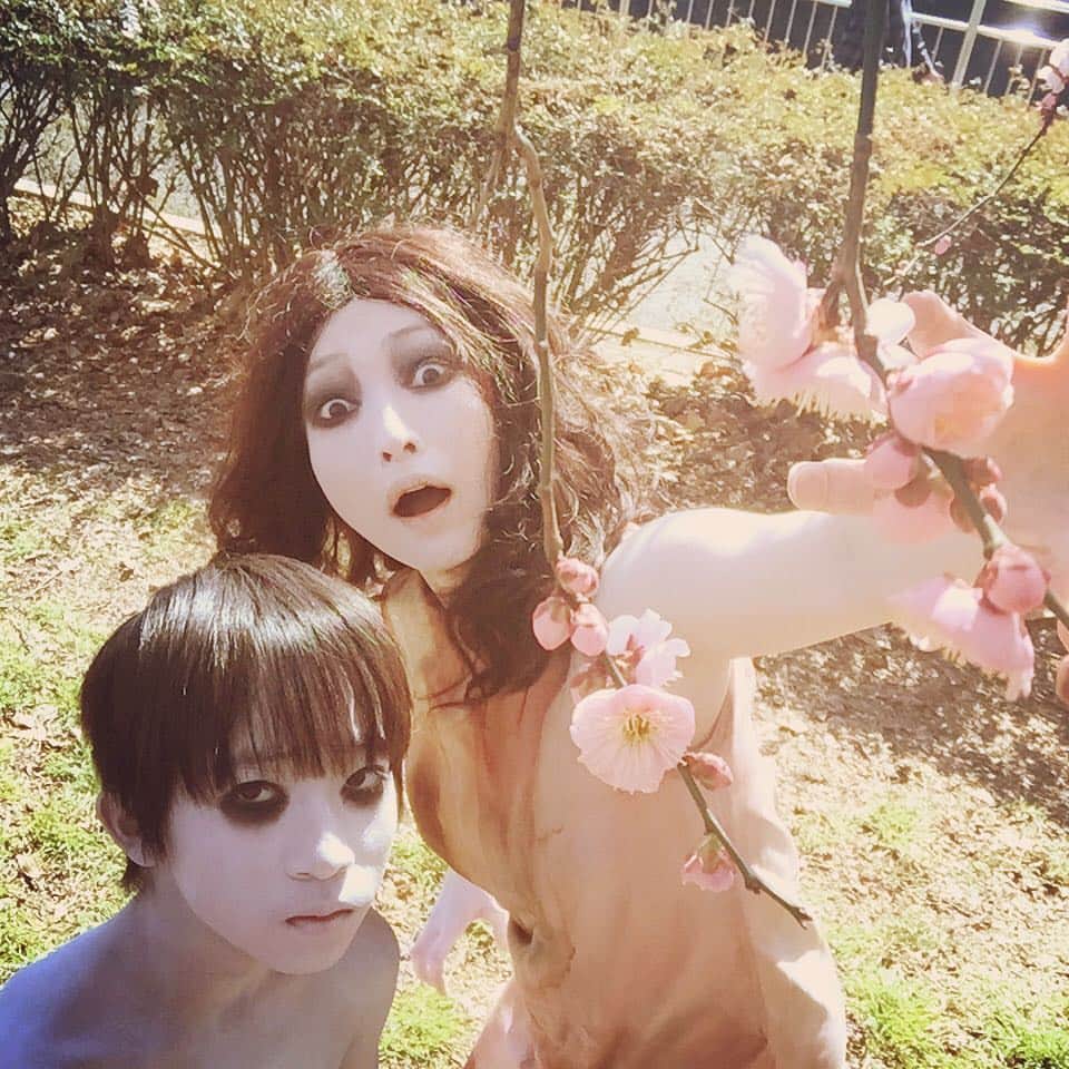 伽椰子と俊雄のほのぼの親子日記のインスタグラム：「あ゛あ゛あ゛あ゛あ゛ （さ　く　ら　さ　く）  #今日は全国的に　#春の陽気　#あ゛あ゛あ゛あ゛あ゛ #ニャー　#さだかや」