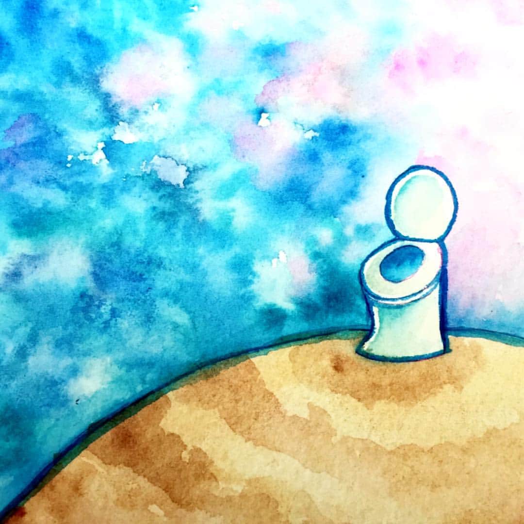 村川杏寿のインスタグラム：「トイレの絵を かきました😊💕 . . . #トイレ#toilet . #宇宙#イラスト#絵 . #水彩#illustration#フォローミー . #いいねしてね#フォロー」