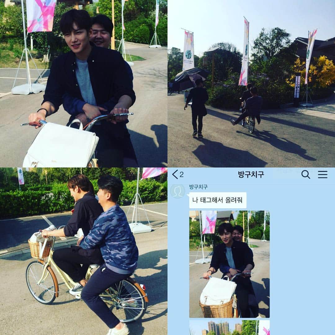 チ・チャンウクさんのインスタグラム写真 - (チ・チャンウクInstagram)「친구의 부탁 @bangchigu  #봄 #커플 #우정 #방구 #치구 #남자 #둘의 #자전거 #활용법」3月28日 0時32分 - jichangwook