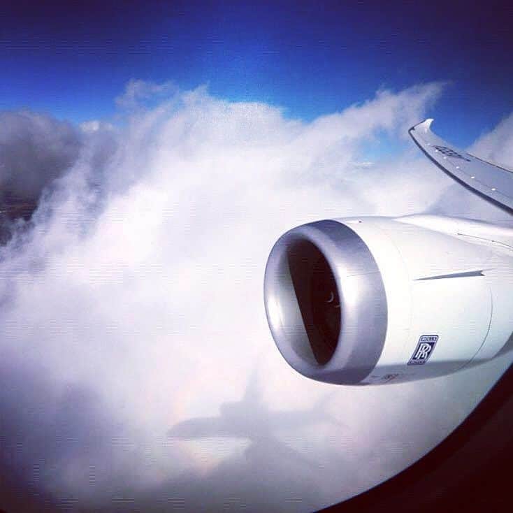 ANAのインスタグラム：「#翼 #飛行機 #機窓 #雲 #ブロッケン現象 #虹 #青空 #カコソラ #ダレカニミセタイソラ #wing #clouds #fly #rainbow #airplane #dreamliner #ana_jp #ANA旅」