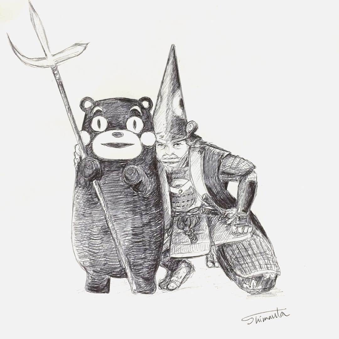 志真うたのインスタグラム：「最強の味方がいますから。 We are on your side.  #prayforjapan #prayforkumamoto #kumamon #japan #samurai #kiyomasakato #busho #illustration #kumamoto #blackandwhite」