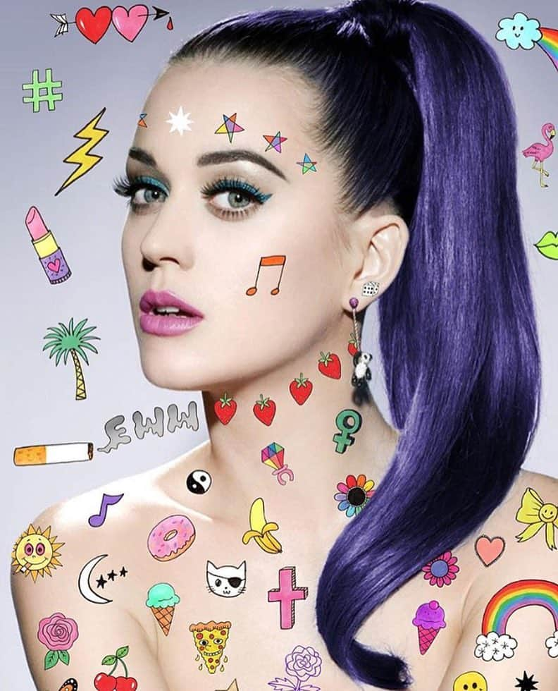 Coveted Societyさんのインスタグラム写真 - (Coveted SocietyInstagram)「Love all this art on our babe @katyperry by @iscreamcolour 💕💜🍬 #katyperry」4月28日 9時00分 - covetedsociety