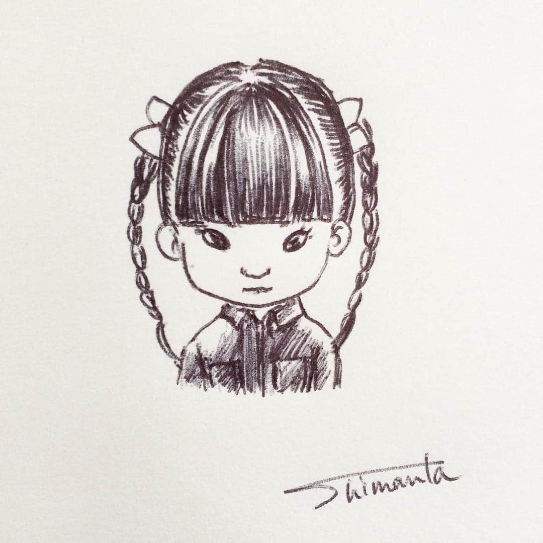 志真うたのインスタグラム：「Japanese Girl  #illustration #girl #ballpenart #practice #blackandwhite」