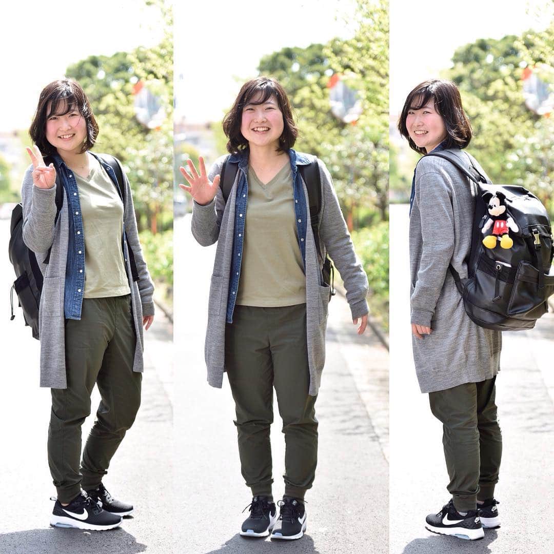 のインスタグラム：「TSR CAMPUS STYLE 〜SPRING STYLE〜  第23弾は、ファッションのこだわりは、シンプル、ナチュラルが好きな三浦莉子さんです！(スポーツトレーナー科)  カーディガン:ユニクロ シャツ:AZUL  トップス:NATURAL BEAUTY BASIC パンツ:ユニクロ スニーカー:NIKE リュック:GLOBAL WORK  好きなブランド:GLOBAL WORK、NATURAL BEAUTY BASIC  好きなスポーツブランド:NIKE、Reebok、THE North Face  好きなファッション雑誌:JJ 好きなモデル:藤井姉妹  #TSRファッション #tsr春 #azul #naturalbeautybasic #nike #globalwork #ユニクロ #reebok #thenorthface #jj #藤井姉妹 #藤井夏恋 #藤井萩花 #西葛西 #スポーツトレーナー #専門学生」