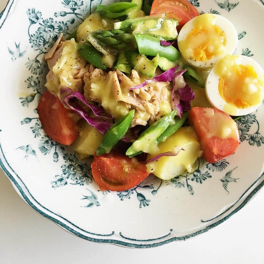 小堀紀代美さんのインスタグラム写真 - (小堀紀代美Instagram)「野菜が食べたい！ 冷蔵庫にある全種類の野菜を少しずつ、ツナとゆで卵も一緒に。 冷蔵庫空っぽにひとしい。このところずっしり身体がおもーいです。 #coboおうちごはん  お教室の募集にたくさんのお申し込みをいただきありがとうございました。お返事ですが、順々にお送りいたしますので少しお時間をいただいています。どうぞよろしくお願いいたします。」6月2日 12時23分 - likelikekitchen