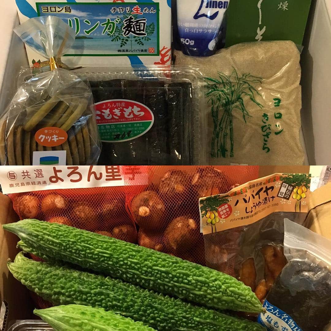 馬場裕之のインスタグラム：「3年前にロケでお世話になった与論島の方から島の名産品を沢山いただきました🤗 お手紙に感動😂 またいつか与論島に行く😁」