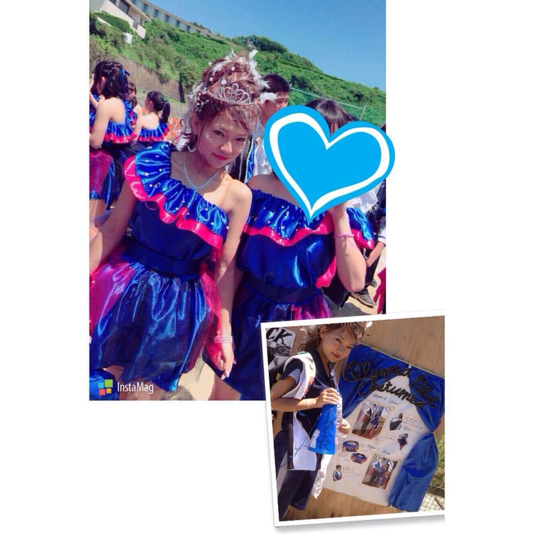 深沢あかりのインスタグラム：「今年は青組 衣装長をやりました👗🎽💙 1から考えて、デザイン作って、布頼んで大変だったけど みんなが私の作った衣装をきて踊ってるのを見た時本当に感動した😭😭 みんなに可愛いって言ってもらって、おまけに衣装賞までもらえて本当に幸せでした。🌟 最高の思い出。 #160604 #衣装長 #体育祭 #青組」