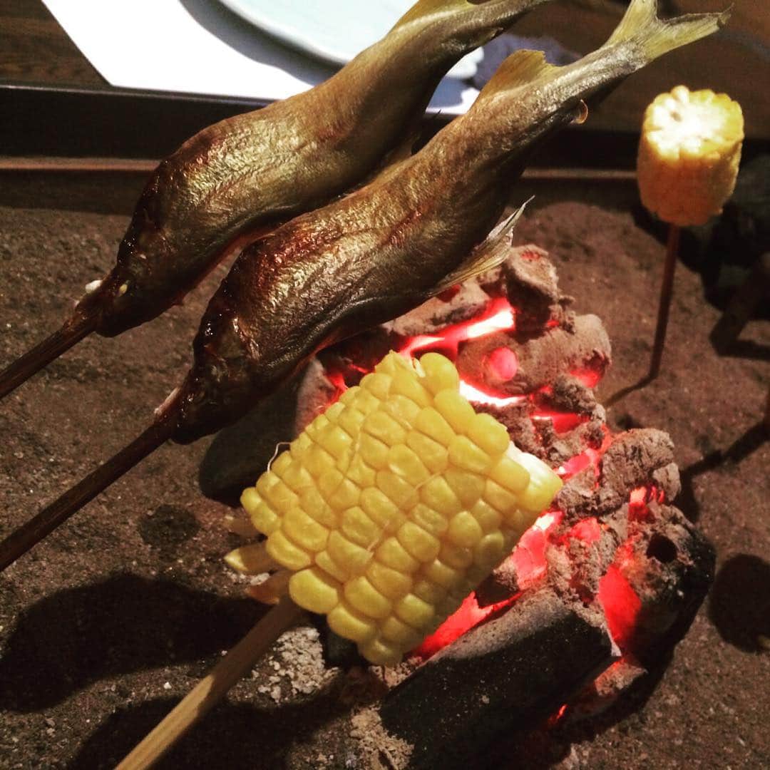 小熊凌祐のインスタグラム：「思い出の囲炉裏焼き#インスタ初投稿#囲炉裏焼き#鮎#和牛#名古屋」