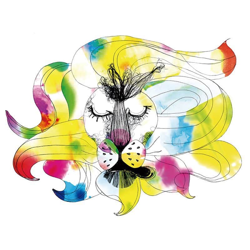イワタニユウスケのインスタグラム：「糸で制作したイラスト☕️✨ #カラー #カラーインク #イワタニユウスケ #イラスト #ライオン #糸 #yusukeiwatani #love #color #illustration #colorful #pringle1815 #コンペ」