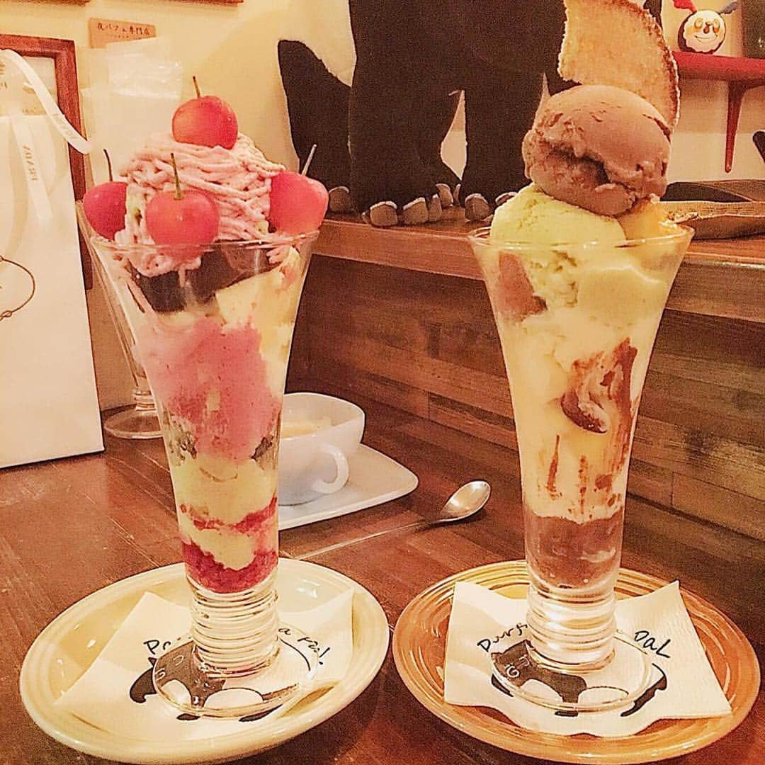 宇野実彩子さんのインスタグラム写真 - (宇野実彩子Instagram)「#Repost @misachia_official with @repostapp ・・・ 👭🍨🍒🍫 #parfait #cherry #pistàcchio #chocolate #icecream #café #大人のパフェ #夜パフェ専門店 #パフェテリアパル #すすきの #sapporo #hokkaido #aaa #宇野実彩子 #伊藤千晃 #BFF #みさちあ #singer  #jpop  #japanese  #双子コーデ #おそろい  #twins #music #甘党 #生クリーム大好き #2人でネットで検索して予約して行ったよ #食の好みぴったり」7月11日 0時42分 - misako_uno_aaa