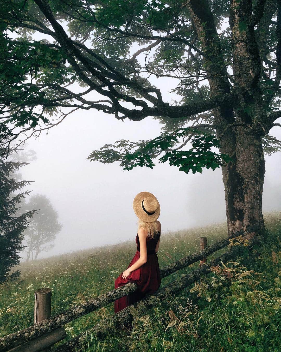 Anna Derzhanovskayaのインスタグラム：「Enjoy the silence🙌🏻 // Непередаваемые ощущения от того, что мы увидели в то утро. Густой туман и яркое солнце создали идеальную картину. В такие моменты нужно просто смотреть и наслаждаться моментом. И немножко снимать📷 #bukovel_instacamp_summer // А за самую фотогеничную шляпу в мире спасибо девочкам из Одессы - @tata.wool❤️」
