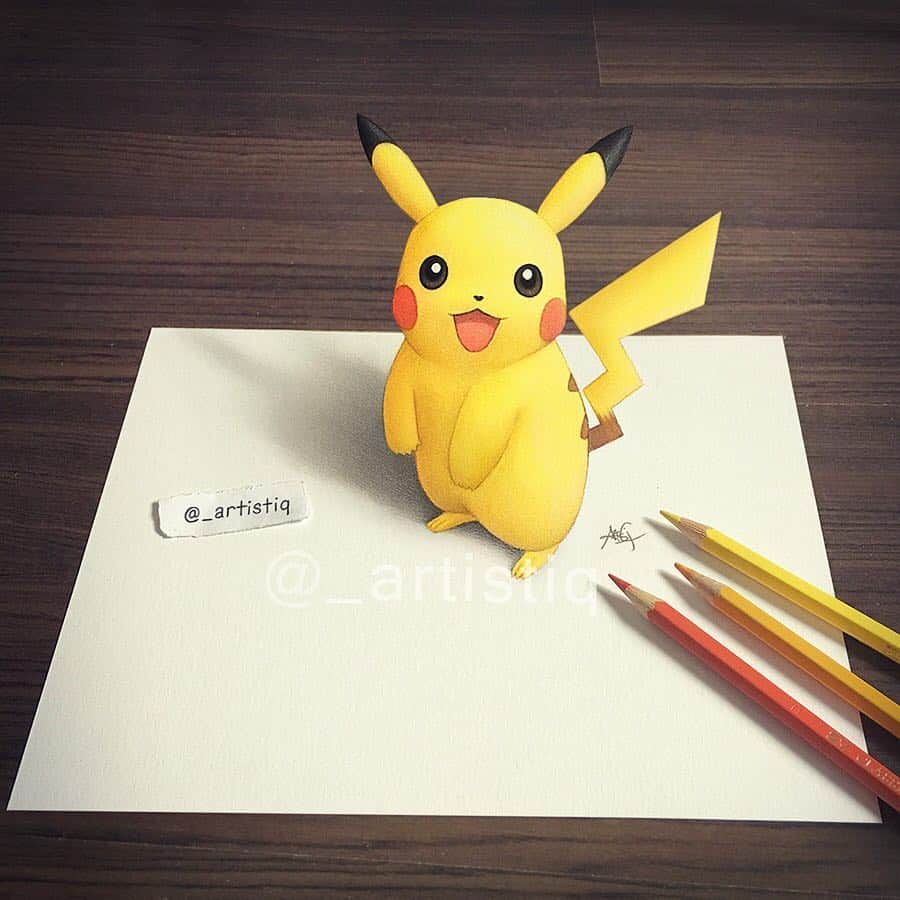 Casのインスタグラム：「My 3D drawing of Pikachu! 💛 Hope you guys like it! 😊  #Pokemon #PokemonGo #Pikachu #Drawing」