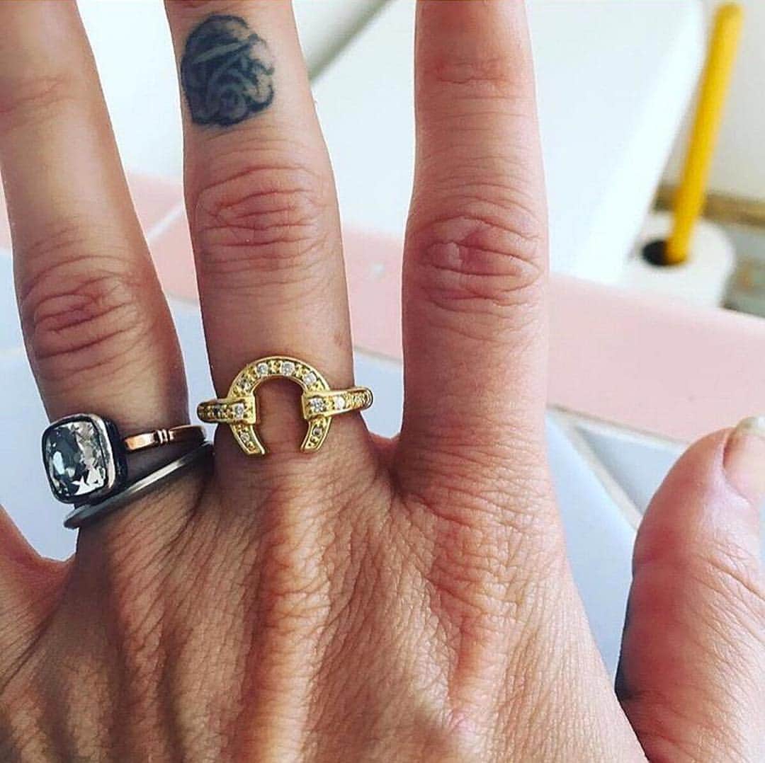 レンのインスタグラム：「Get lucky. Inspired by family heirlooms, our horseshoe jewelry collection is now available from @theiconery - link in the bio to shop 💍☘」