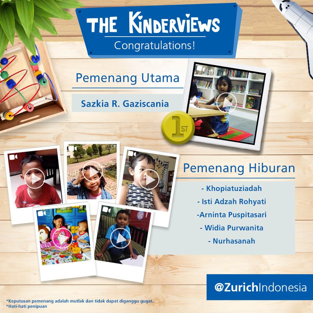 B Blogのインスタグラム：「Hi Bloggers,  Cerita anak-anak tentang cita-cita mereka dengan gaya yang polos selalu dapat mengundang senyum bagi kita.  Akhirnya The Kinderviews Contest telah diumumkan pemenangnya!! Selamat kepada @zasqueen (Sazkia R. Gaziscania) yang menjadi pemenang utama dan berhak mendapatkan 1 buah Lego City!! Dan selamat juga kepada pemenang dibawah ini yang mendapatkan hadiah hiburan 1 set Lunch Box.  1. @ophiziadah (Khopiatuziadah) 2. @istiadzahrohyati (Isti Adzah Rohyati) 3. @arninta (Arninta Puspitasari) 4. @abidwidia (Widia Purwanita) 5. @Hana Nurhasanah (Nurhasanah)」