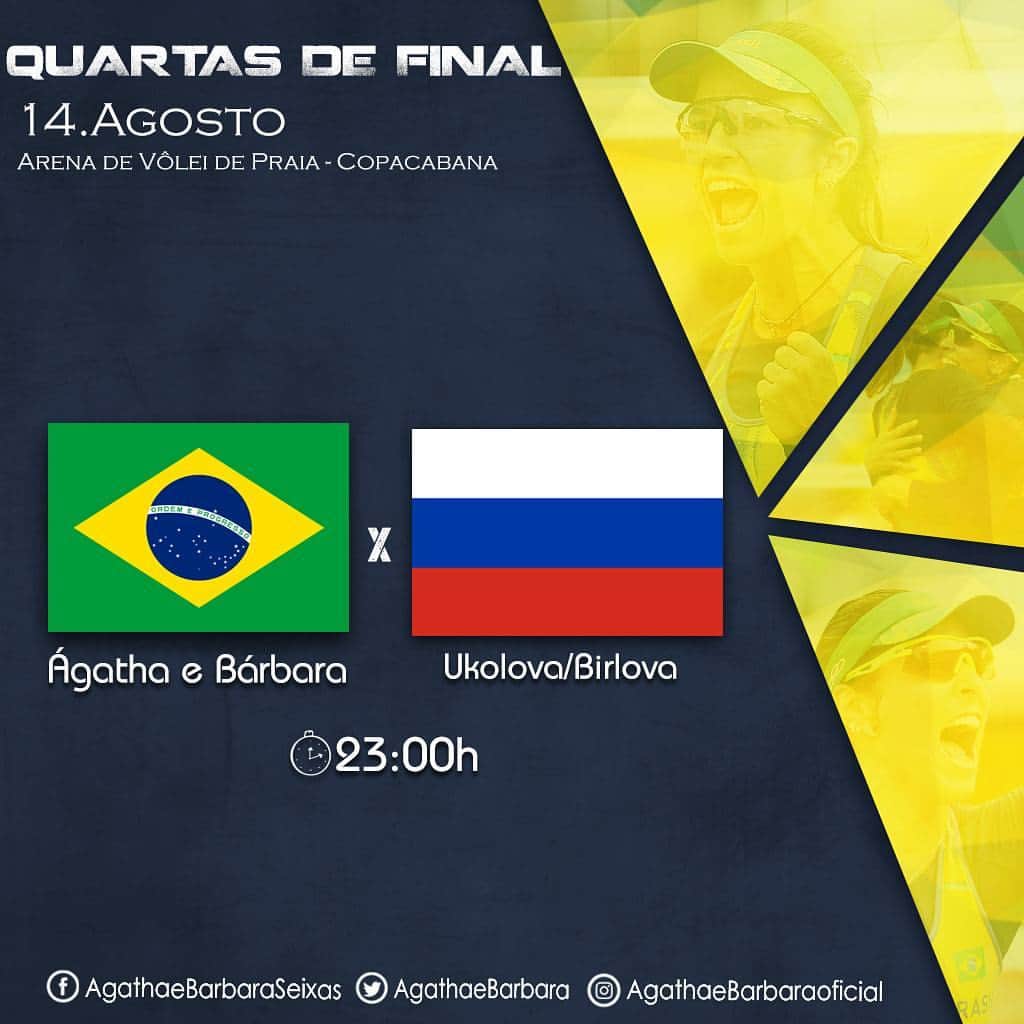 バーバラ・セイシャスのインスタグラム：「Quartas de final!!! Agatha e Barbara enfrentam as russas Ukolova/Birlova às 23:00h (horário de Brasília). Contamos com a torcida de vocês!! #GoAgathaeBarbara 🆎 #Juntossomosmaisfortes  #EuSouTimeBrasil 🇧🇷」