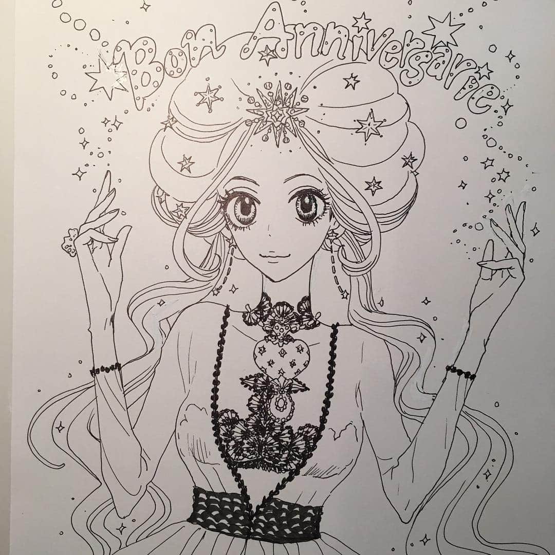 安野モヨコのインスタグラム：「2日遅れですがショコラのお誕生日イラスト。モヨコ #sugarsugarrune #chocolat #moyocoanno #instaart #instafashion #シュガシュガルーン #ショコラ #安野モヨコ」