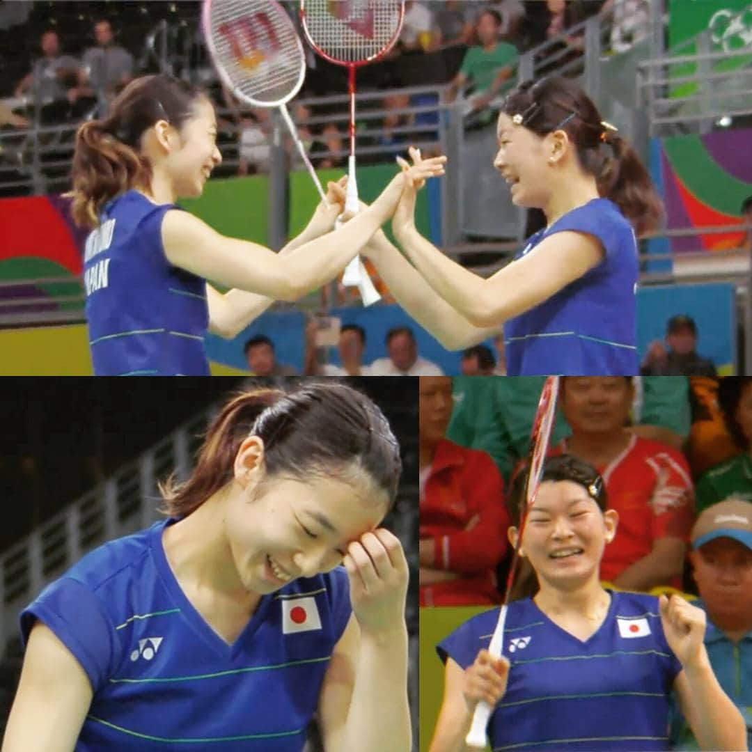 松友美佐紀のインスタグラム：「We've just made it to the finals, keep support..!! Rio Olympics 2016, Semifinals result:  JPN vs KOR Matsutomo M./Takahashi A. vs Shin S.C. /Jung K.E WIN 21:16  21:15  #ayakatakahashi #misakimatsutomo #badminton #rio2016 #semifinals #teamjapan #olympics #rioolympics2016 #バドミントン」