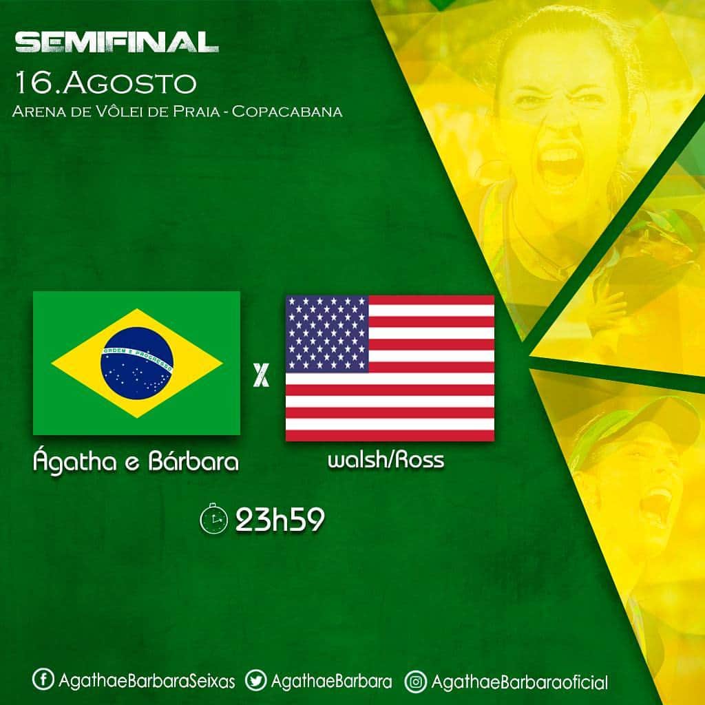 バーバラ・セイシャスのインスタグラム：「Semifinal!!! Na semi, Agatha e Bárbara vão enfrentar as americanas Walsh/Ross às 23h59 (horário de Brasília). Contamos com a torcida de vocês!! #GoAgathaeBarbara 🆎 #Juntossomosmaisfortes  #EuSouTimeBrasil 🇧🇷」