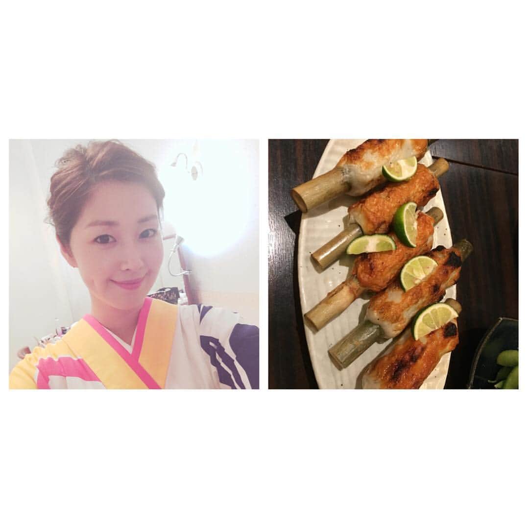 笛木優子のインスタグラム：「私✖️竹ちくわ💛  美味しかった！  しかし、暑いですなあああ😰😰 オリンピックで寝不足。 毎日感動😭 明日朝は卓球男子団体決勝 応援しましょ！🏓」
