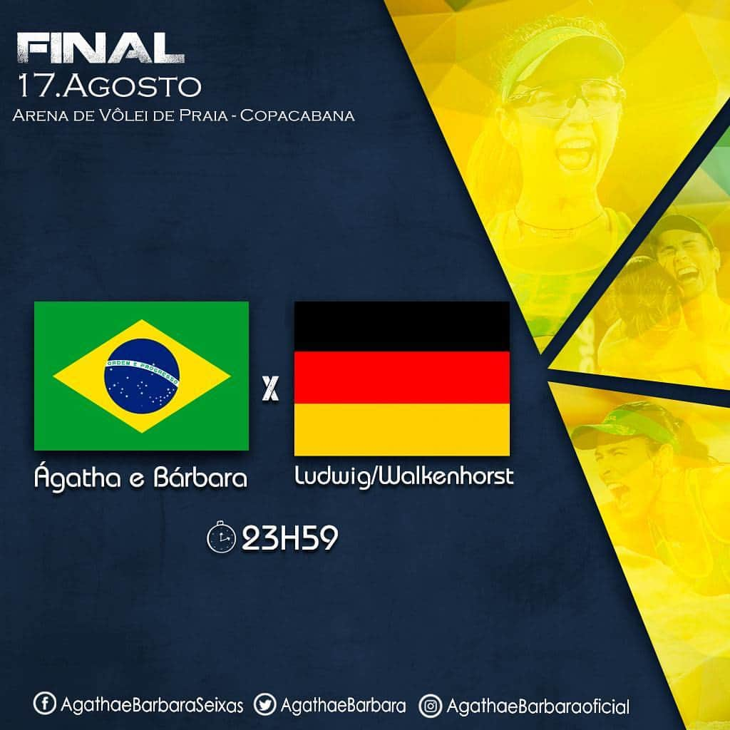 バーバラ・セイシャスのインスタグラム：「Final olímpica!!!! Na final, Agatha e Bárbara vão enfrentar as alemãs Ludwig/Walkenhorst às 23h59 (horário de Brasília). Contamos com a torcida de vocês!!!! #GoAgathaeBarbara 🆎 #Juntossomosmaisfortes  #EuSouTimeBrasil 🇧🇷」