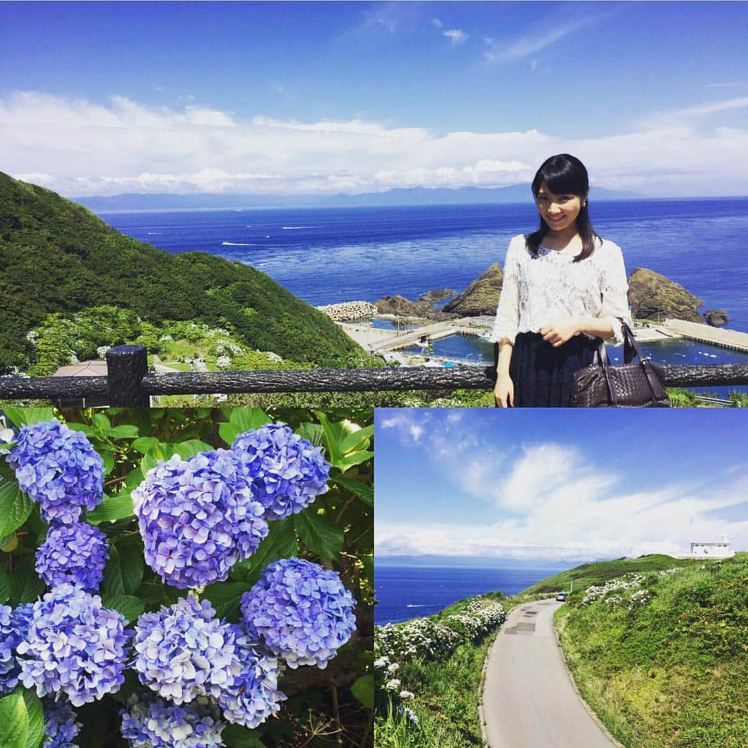 久保井朝美さんのインスタグラム写真 - (久保井朝美Instagram)「台風8号が南シナ海で発生したちょうどその頃・・・北海道新幹線に乗って、青森にやってきました🍎 海面から240メートルの深さを走るってワクワクドキドキしますね🚄  津軽半島最北端の龍飛崎から見る、風光明媚な景色に感激✨晴れていたので、北海道まで見えました☀️ 階段国道では、アジサイが満開💖  太宰治の「津軽」に登場する、奥谷旅館も行ってきました😊  #北海道新幹線 #龍飛崎 #津軽半島最北端 #奥谷旅館 #太宰治 #台風8号 #階段国道 #父娘2人旅」8月18日 22時21分 - asami_k920