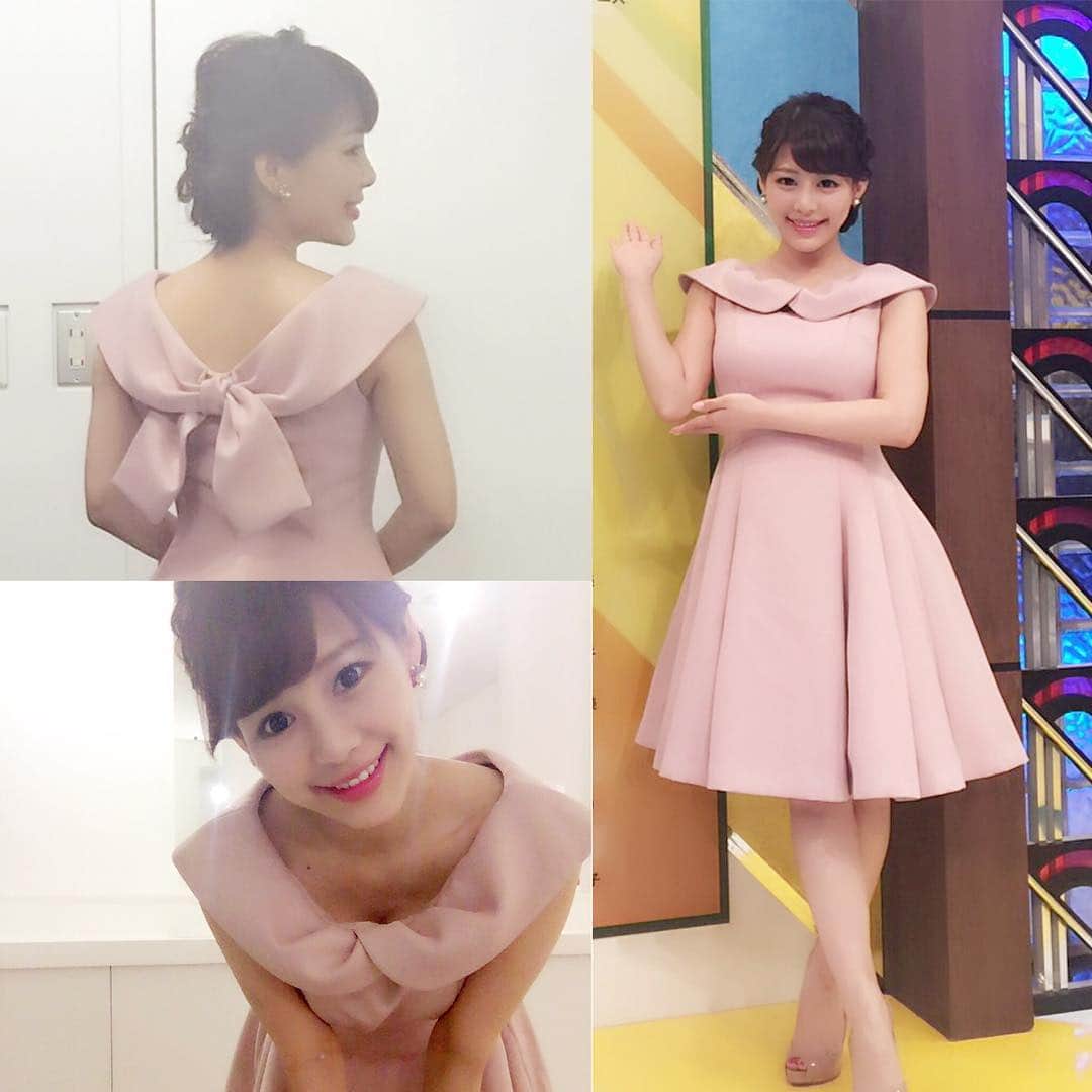 のインスタグラム：「スカパラ2016ハイライト、第1日目の衣装です(^o^)/🎵✨淡いピンク色💕シンプルだけれど、後ろ姿もリボンで可愛いワンピースでした❤️アンドクチュールのお洋服😊💋 . #スカパラ2016ハイライト #スカパー #パラリンピック #応援 #ハイライト #2時間 #生放送 #今日 #衣装 #コーディネート #ピンク #ワンピース #後ろ姿 #可愛い #お気に入り #today #fashion #cordinate #pink #onepiece #back #big #ribbon #cute #lovely #andcouture」